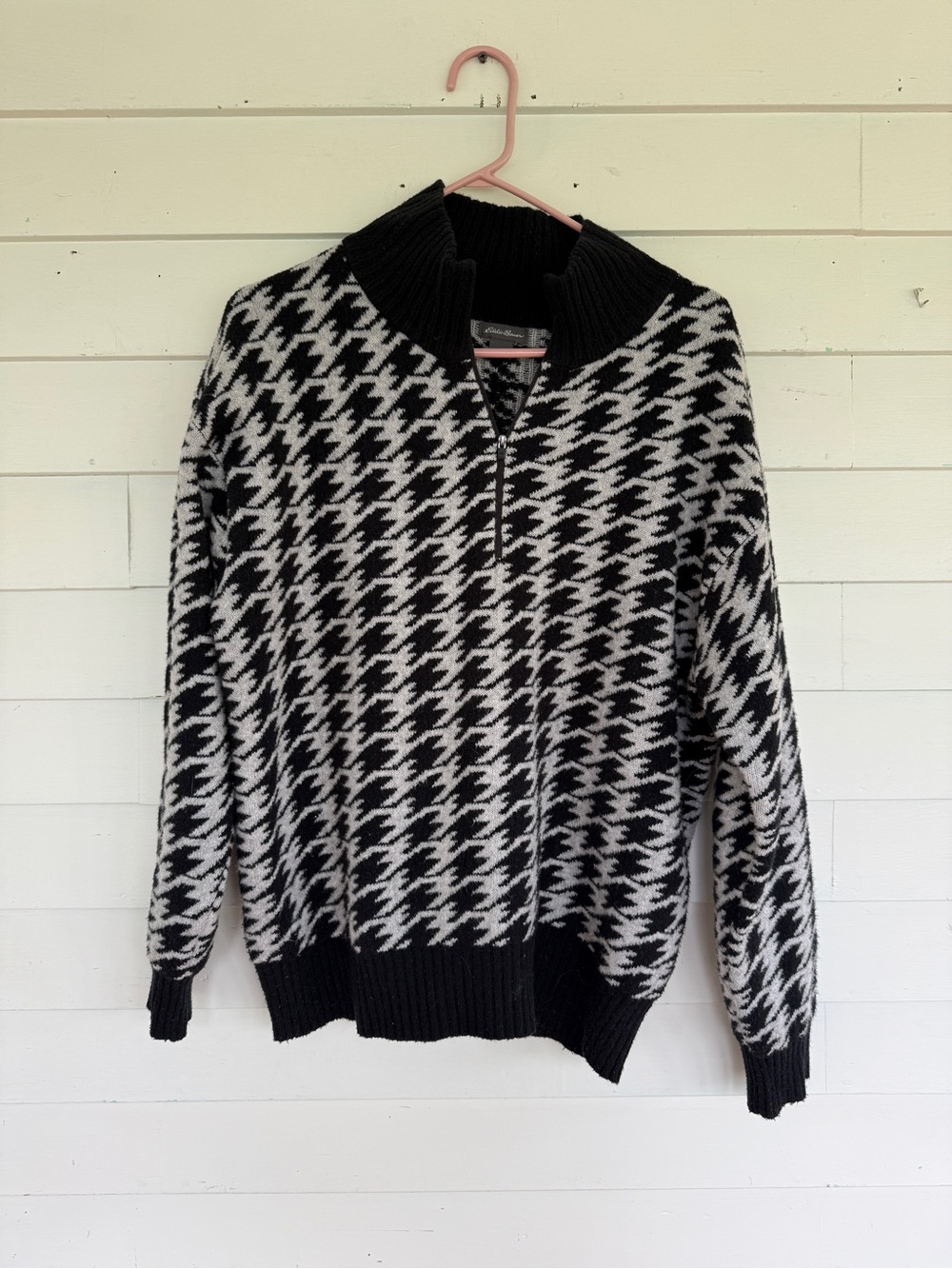 Eddie Bauer Black & White Houndstooth Zip Sweater